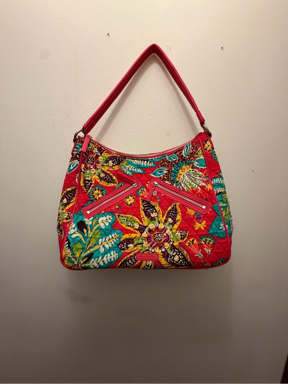 Vera Bradley Quilted Floral Shoulder Bag in Red, Teal & Yellow